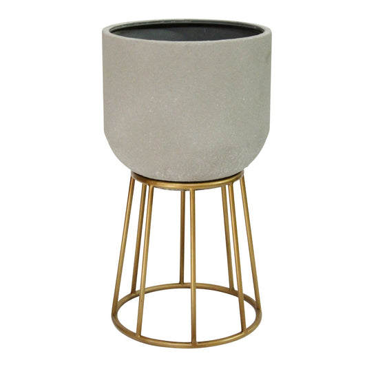 Faux Cement and Golden Metal Decorative Plant Stand | Azucena Nursery